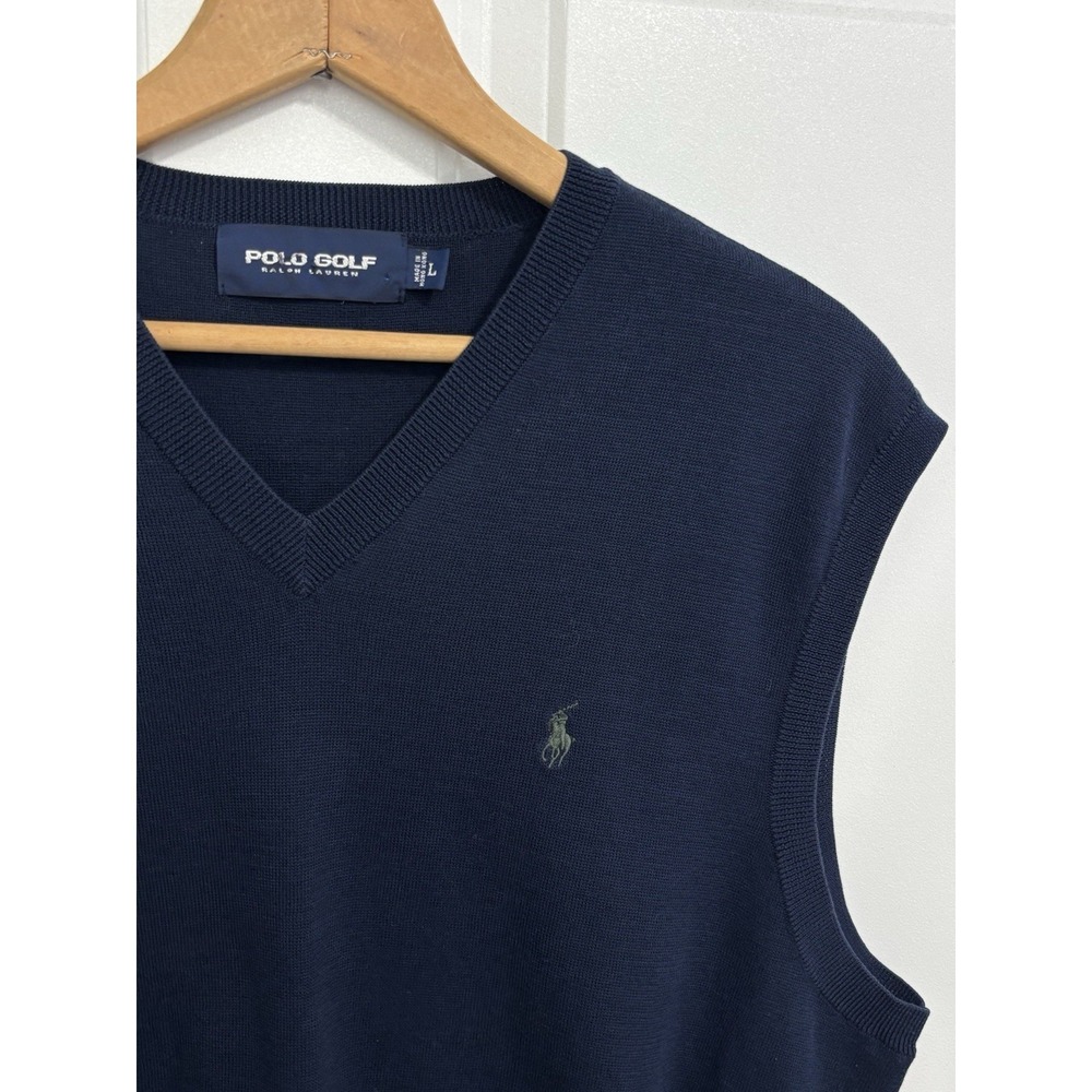 Polo Golf Ralph Lauren Sweater Vest Men's L Navy Cotton Pony Logo Preppy 0712